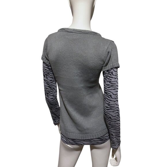 Y2K Tunic Sweater XL (Jr) Layered Look 2Fer Bella Zebra Playful Minimalist Cozy - Picture 4 of 8